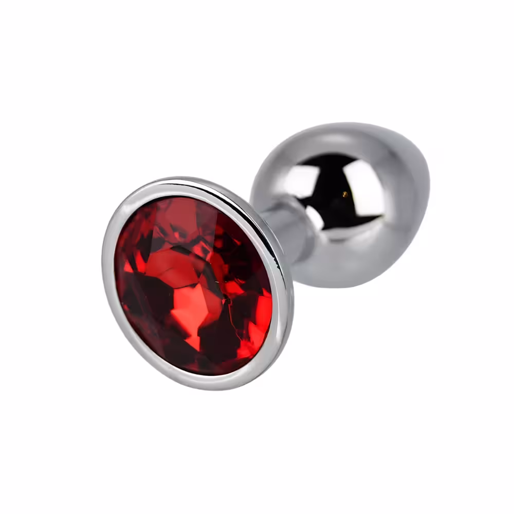 Toosh Silver Metal Butt Plug Small Red Stone image 3