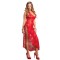 Leg Avenue 2 Piece Rose Lace Long Dress With Lace Side Red